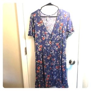 Button down ruffle mini dress